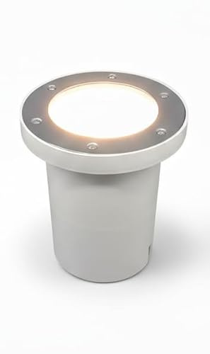 Generico Faretto da Incasso E27 Made in Italy IP67 Calpestabile Corpo e Schermo in Policarbonato Cornice in Acciaio Inox - Lampada Sostituibile - Completo di Controcassa (Diam.190 x 228)