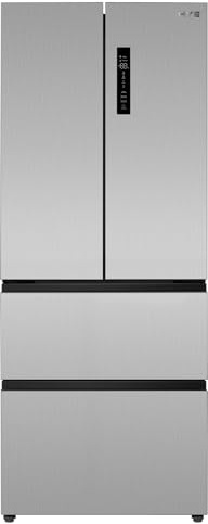 HYE French Door American Fridge Freezer - 403L, Frost Free, Inox | HYE 258L Fridge & 145L Freezer, Low Noise 37dB, 3 Fridge Shelves & 6 Freezer Compartments - Ideal for Family Kitchens
