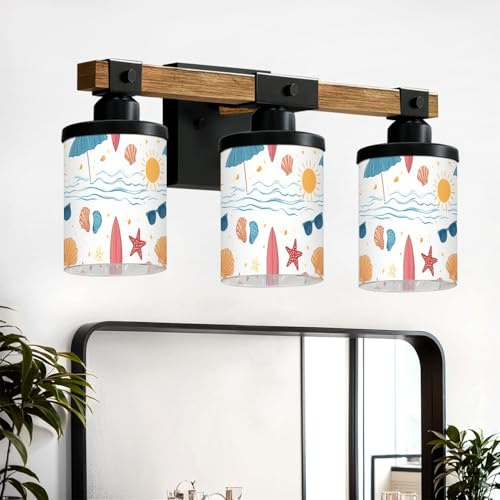 Vanity Lights for Bathroom Wall Lights for Bedroom Living Room Seamless summer featuring beach elements like surfboards umbrellas Modern Bathroom Light Fixtures Wall Sconces 3 Light Home Decor