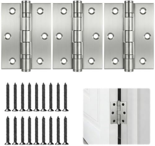 3 Pcs Door Hinges 3 inch/ 75 mm Polished Chrome Ball Bearing Hinge Stainless Steel Hinges with 18 Pcs Screws for Wooden Doors Fire Doors Internal Door Gate Closet, 75 x 50 x 2.0mm, Silver