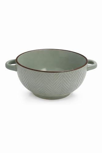 WESTCRAFT Landhaus Bol à soupe avec poignée en céramique, 680 ml, bol à soupe, bol à céréales, bol de service, bols à soupe avec anse pour soupe et dessert (vert menthe à carreaux)