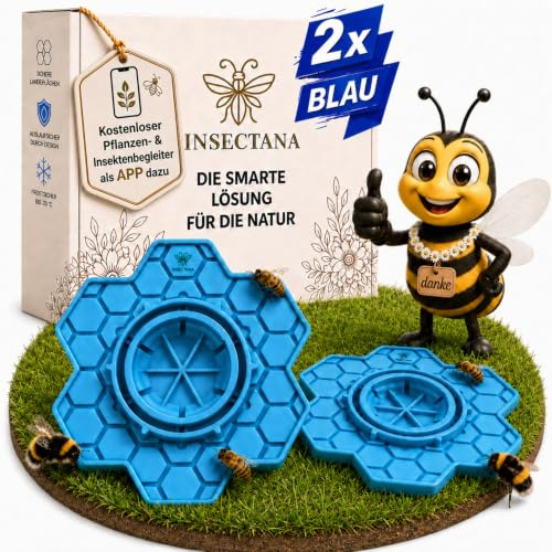 Bienentränke Blau 2er Set aus Silikon für Garten und Balkon Insectana | Insektentränke mit Wabenstruktur Bienenwasserstation Hummeltränke Schmetterlingstränke BPA-frei und spülmaschinenfest