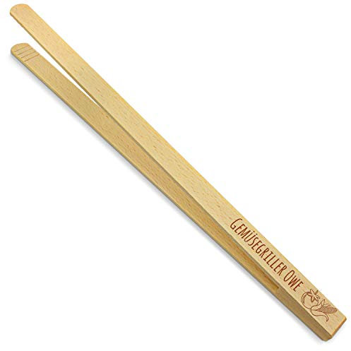 printplanet® - Holz Grillzange mit Gemüsegriller Owe - graviert - Gravierte Holzgrillzange mit Namen - 40 cm Länge