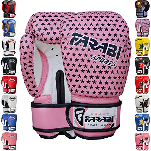Farabi Boxing Gloves Kids Junior Muay Thai Kick Boxing Training MMA Punching Bag (4OZ, Pink-Star)
