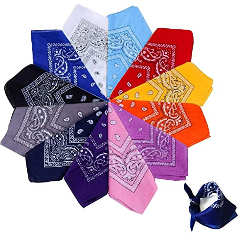 xutong 12 Stück Bandana Halstuch Bindetuch Haar Schal Ansatz Handgelenk Verpackungs Band Kopf Bindung, Unisex Mode-Accessoires(55 x 55 cm)