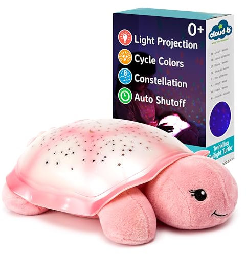 Cloud b Beruhigendes Nachtlicht Sternenprojektor mit Musik | Sternenhimmel Projektor Kinder mit 3 Farben & Soundeffekten | Einschlafhilfe mit Auto-Off 45 Min | Twinkling Twilight Turtle Pink