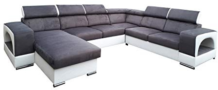 All4All Ecksofa mit Schlaffunktion Rodrigo Pano - Sofa mit Bettkasten - XXL Sofa 326 cm x 264 cm - Wohnlandschaft U-Form - Groß -Schlafsofa - Grau/Weiß - Farbe wählbar - Seite Links 19