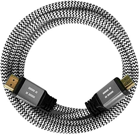 i! - 5m Nylon HDMI Kabel kompatibel mit HDMI 2.0 1.4a 3D 4K 2160p UHD Full HD 1080p Ethernet ARC HDR CEC DTS-HD - Silber weiß