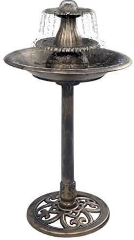 vidaXL Vogelbad mit Springbrunnen Vogeltränke Wasserschale Vogel Tränke Bad Gartenbrunnen Gartendeko Zierbrunnen Brunnen Bronzen 50x91cm Kunststoff