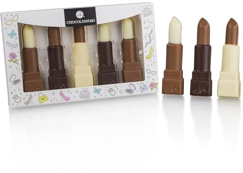 CHOCOLISSIMO - Schokolade Geschenk Frauen - Lippenstifte aus Schokolade - Geschenkidee zum Geburtstag, Valentinstag, Muttertag, für Mama, Schwester, Mädchen, Freundin - Schokoladenfiguren, Tortendeko