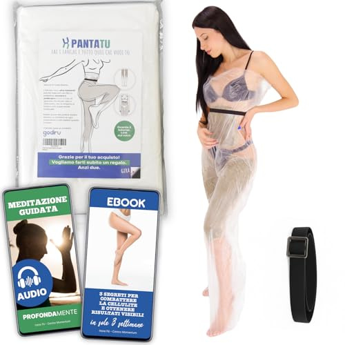 Godiru Set Anticellulite: Pantaloni per Fanghi Cosce e Pancia Made in Italy Resistenti e Lavabili + Cintura Elastica + Ebook con 3 Segreti per Combattere la Cellulite + Audio Meditazione Guidata