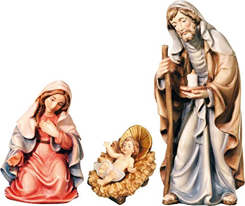 Dolfi Krippenfiguren Heilige Familie: Maria, Jesuskind und Josef H 10 cm handgeschnitzte Holzfigur Holzstatue Statue aus Ahornholz