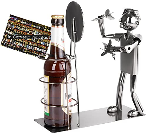 BRUBAKER Portabotellas de Cerveza Campeonato de Dardos - Escultura de Metal Soporte de Botella Diana - Figura de Metal Cerveza Regalo para Jugadores de Dardos y Aficionados a los Dardos