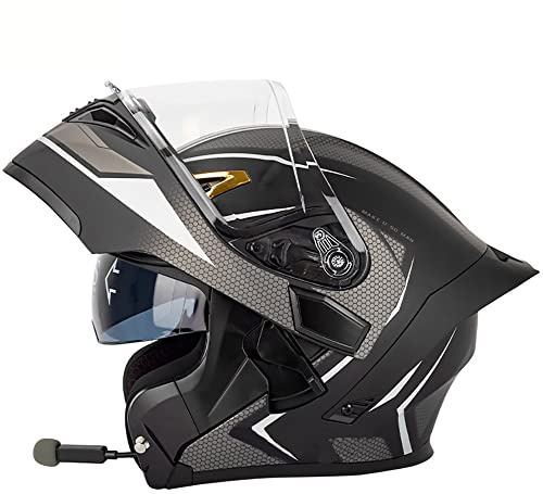 Motorradhelm Helm Motorrad Mit Bluetooth Integriert Klapphelm Mit Doppelvisier Mit Eingebautem Mikrofon für Automatische Reaktion ECE-Zertifizierung Für Frauen Männer