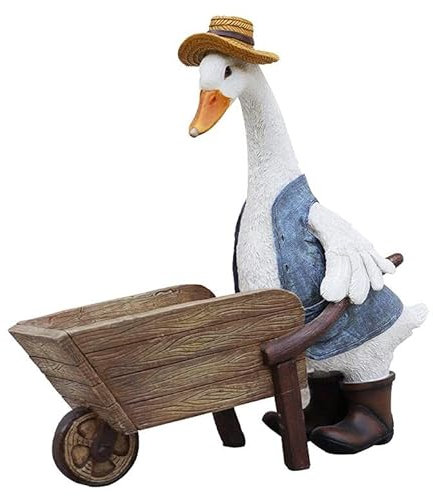 Ecoodisk Décoration de Statue de Canard en Résine de Jardin, Sculpture de Décoration en Résine Statue de Jardin extérieure Moderne, Décoration de Cour de Jardin de Brouette, 33 * 15.5 * 33cm