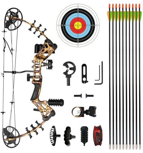 WUXLISTY Youth Compound Bow Set 15-45 Lbs for Teens and Beginner, Package with Archery Hunting Equipment, 3 Pin Sight, Max Speed 320fps, Adjustable, Right Hand, Snake Camo