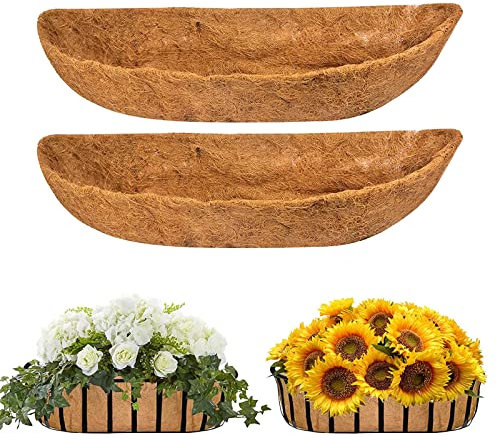 YUNSTK 2 Pcs Coco Liner Trough, 24 Inch Wall Mounted Planter Liner, Natural Coconut Fiber Hanging Basket Liners, Coco Fiber Replacement Liner for Window Box Planter, Wall Basket