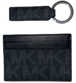 Michael Kors Portafoglio porta carte in pelle con portachiavi, nero, Portafoglio Bifold