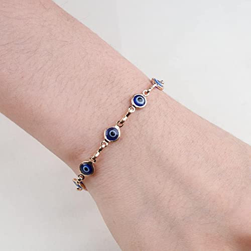 Yheakne Boho Evil Eye Bracelet Blue Eye Chain Bracelet Evil Eye Station Bracelets Gold Hand Chain Bracelet Lucky Eye Protection Jewelry for Women and Girls Gifts (Gold), 0.008 kilograms