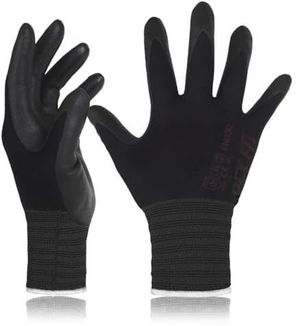 DEX FIT FN330 Arbeitshandschuhe Nitril, 3D Komfort-Passform, Touchscreen Handschuhe für Arbeit, Garten, Lager, Werkstatt und Montage, Damen & Herren Schwarz, S, 1 Paar