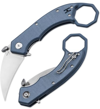 BÖKER PLUS® Hel Karambit Grey Klappmesser - klappbares Karambit Taschenmesser mit G10 Griff blau-grau - scharfes Kerambit Flipper Knife mit 6,1 cm Hawkbill Klinge & Daumen-Pin