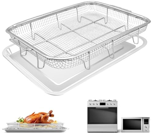 Air Fryer Basket Replacement, 2 Pieces Set 18.9''x13.1'' Food Grade Stainless Steel Air Fryer Replacement Tray Mesh Grill Roasting Rack Accessories for Convection Oven Air Fryer, Dishwasher Safe