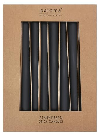 pajoma® Stabkerzen Schwarz-Matt 10 Stück - Höhe 25 cm ø 2,2 cm | Brenndauer 7 Stunden, Premium Qualität - einfarbige Spitzenkerzen