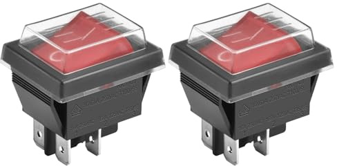 Heschen Interrupteur à bascule ON-OFF DPST 4 bornes lumière rouge 16A 250VAC avec couvercle étanche (2)