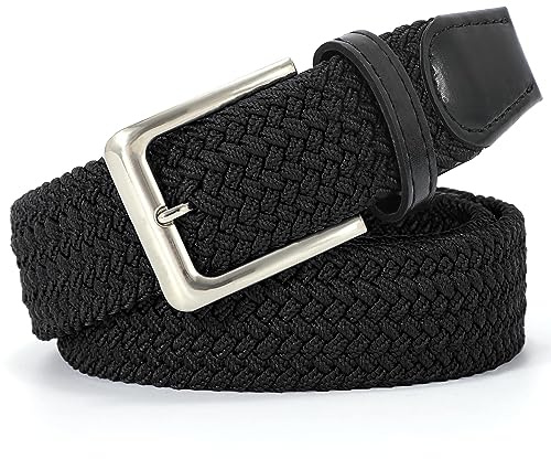 JASGOOD Braided Elastic Belt for Women Men, Unisex Fabric Belt Braided Stretch Belt for Jeans Pants Black S