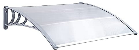 Mingone Vordach Überdachung Hauseingang Vordach für Haustür Haustürdach 150cm Pultvordach Aluminium und Polycarbonat Transparentes Sonnenschutz Regenschutz (Grau-Transparent)