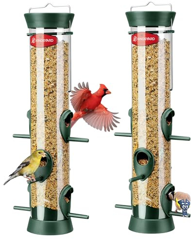 Kingsyard 2X Vogelfutterspender 38cm - mit 6 Anflugstangen, Vogelfutterstation für Wildvögel, Vogelfutterhaus für Sämereien, ganzjährige Fütterung, Anziehungskraft für Finken, Grün