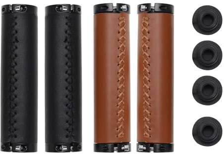 OTOTEC 2 Pares de Manijas de Bicicleta Guantes con Mango Bloqueable para Bicicleta de Montaña de Cuero PU Adecuados para Manijas de Bloqueo con Abrazadera de Bicicleta de Montaña Negro Y Marrón