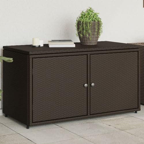 CIADAZ Gartenschrank Braun 110x55x60,5 cm Poly Rattan, Geräteschuppen, Gerätehaus, Wetterfest, Outdoor Schrank, Gartenhausschränke, Terrassenschrank - 365568