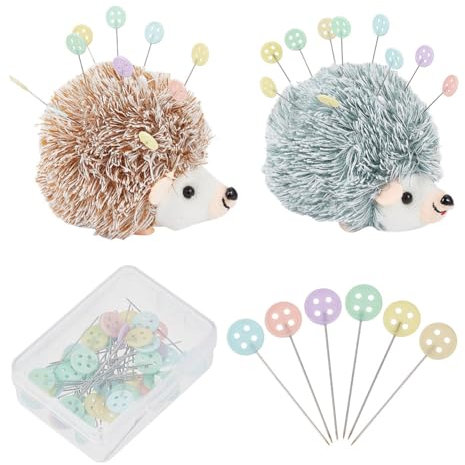 GOMAKERER 2 Stück 2 Farben Igel Nähnadelkissen Mit 100 Stück Knopfkopfnadeln, Nadelkissen Aus Baumwolle, Niedliche Nadelkissen In Tierform Zum Nähen von DIY-Projekten