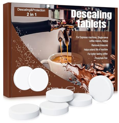 24 Cleaning Tablets for Fully Automatic Coffee Machines and Coffee Machines, with Cleaning Brush, 17 g/Tablet, Cleaning Tablets for Jura, Siemens, Melitta, Nivona, Krups, Bosch, Miele