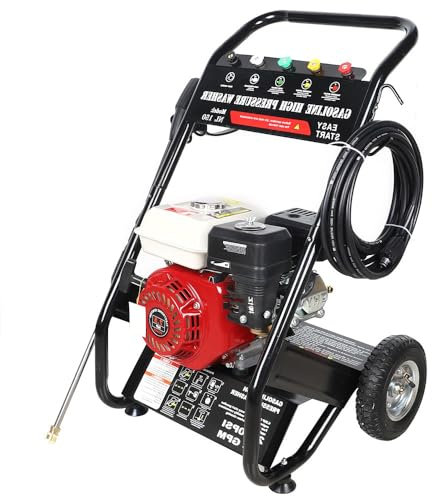Begoniape Benzin Hochdruckreiniger mit 6.5PS Benzinmotor, 190bar Arbeitsdruck, Einstellbar 0-40°, Profi Hochdruckreiniger 4.9KW Terrassenreiniger mit Rädern