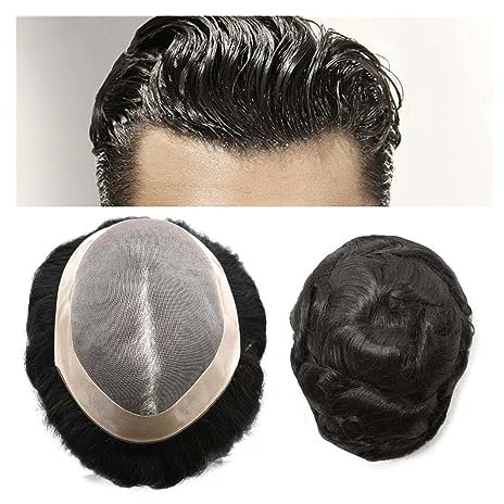 Pelucas para Hombre Tupé Mono fino for hombre, cabello Remy de 6 , sistema de reemplazo de cabello de piel polivinílica, peluca de monofilamento de PU duradero de densidad 120%, tupé for hombres para