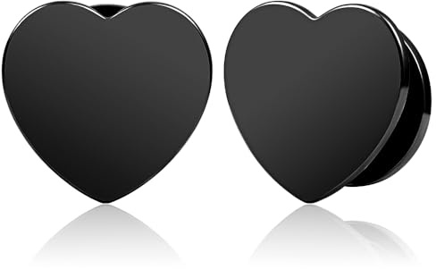 Vankula Ohr Tunnel 1 Paar Single Flared Flesh Plugs Herz Edelstahl für männer damen Ohrpiercing ohrloch dehner Schmuck 16mm(5/8) Schwarz