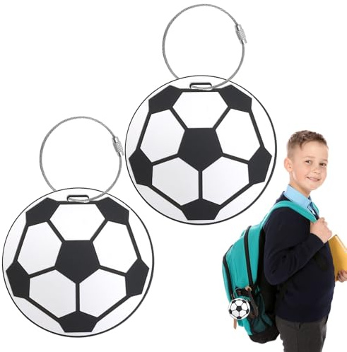 Kofferanhänger Flugreise, 2-Pcs Sichere Koffer-Tags Wasserdichte PVC-Gepäck-Etiketten mit Stahlschlaufe und Name Adresse Tel-Karte für Reisetasche-Fußball