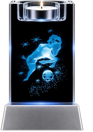 Widder Sternzeichen Kristall Glas Teelichthalter 3D Laser Gravur – LED Licht Geschenk Dekoration