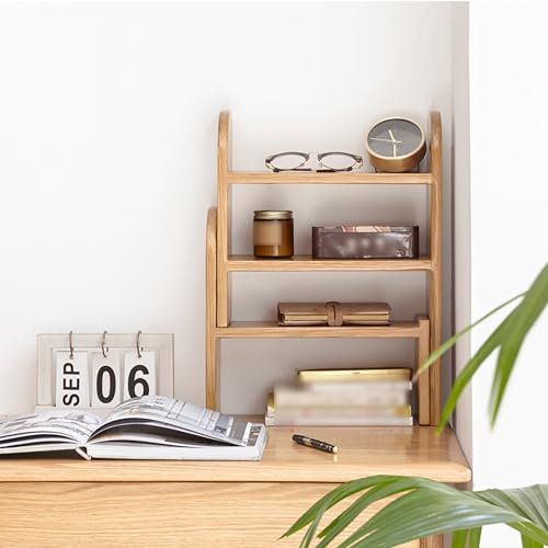 Kleines Regal, Tischregal, Bücherregal Aus Massivem Eichenholz for Die Arbeitsplatte, Verstellbare Bücherregale, Modernes Klassisches Schreibtischregal, Schreibtisch-Organizer Fürs Wohnheim(Wood color