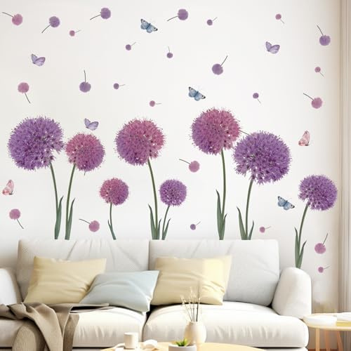 KAIRNE Lila Pusteblume Wandtattoo Löwenzahn Wuschelkopf Schlafzimmer Rosa