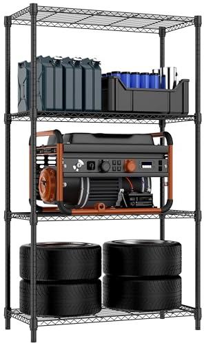 MZG 453 kg 4 nivåer hylla metallförvaringshyllor hyllor vajerhylla kraftiga garderobsorganisatörer för garage kök badrum tvätt svart 40 cm D x 85 cm B x 150 cm H