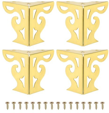 PATIKIL 3 Zoll Ausgehöhlte Möbelfüße, Set mit 4 modernen Metall Dreieckigen Sofa Beinen Ersatzbeine für Schrank Kommode Schrank Tisch Stuhl Ottomane Bücherregal Kleiderschrank, Gold | Dreieckige Ersatzbeine für Sofa, Kommode, Tisch, Stuhl, Bücherregal, Garderobe