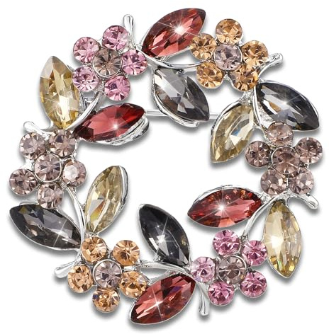 Oruola Flower Brooches for Women,Ladies Crystal Flower Brooch,Elegant Art Deco Brooch with Zircon Leaves,4.2 Cm Women's Brooches & Pins Sparkly Gift for Wedding Party Birthday Anniversary