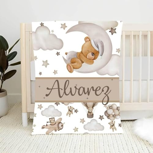 Babydecke mit Namen Personalisiert,Flauschige Warme Kuscheldecke mit Namen und Geburtsdatum,Geschenk Baby Taufe Geburt Mädchen Junge für Kinderdecke Namensdecke Krabbeldecke