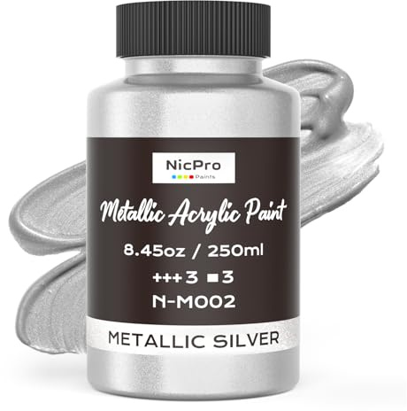 Nicpro Metallic Silver Acrylic Paint, 8.45oz/250ml Silver Leaf Paint, Non Toxic, Non Fading Art Craft Paints for Canvas, Wood, Clay, Fabric, Metal, Furniture, Art Supplies
