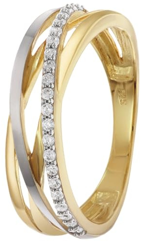 trendor Damenring 925 Silber Vergoldet Bicolor Zirkonia-Ring 28016 | zauberhaftes Accessoire für Frauen, wunderschönes Schmuckstück,