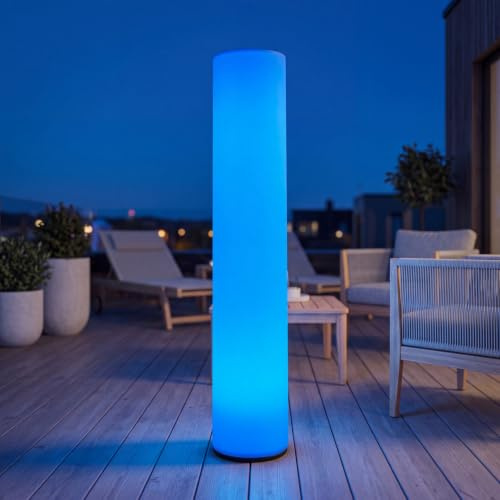 Kabellose Außenleuchte LED Weiß 160 cm IP65 mit Akku Fernbedienung Dimmer Farbwechsel RGBW außen Stehlampe Garten Lichtsäule