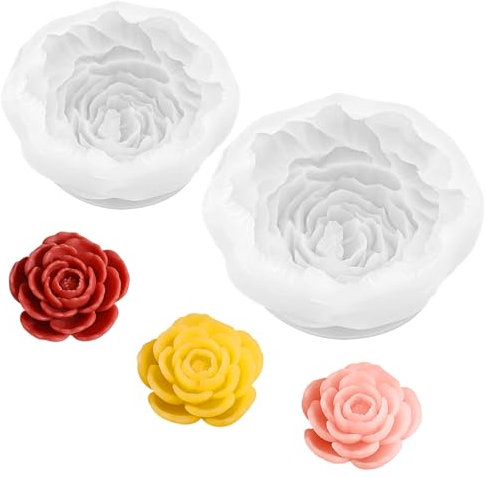 2PCS Flower Candle Mould,Peony 3D Silicone Mold,for Candle Making Aromatherapy,for Soap Plaster DIY Crafts Baking Decoration Moulding Casting Handmade Gift